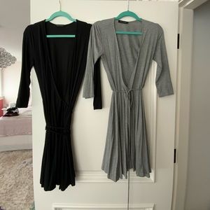 2 Wrap Work Dresses - Grey and Black - S/M